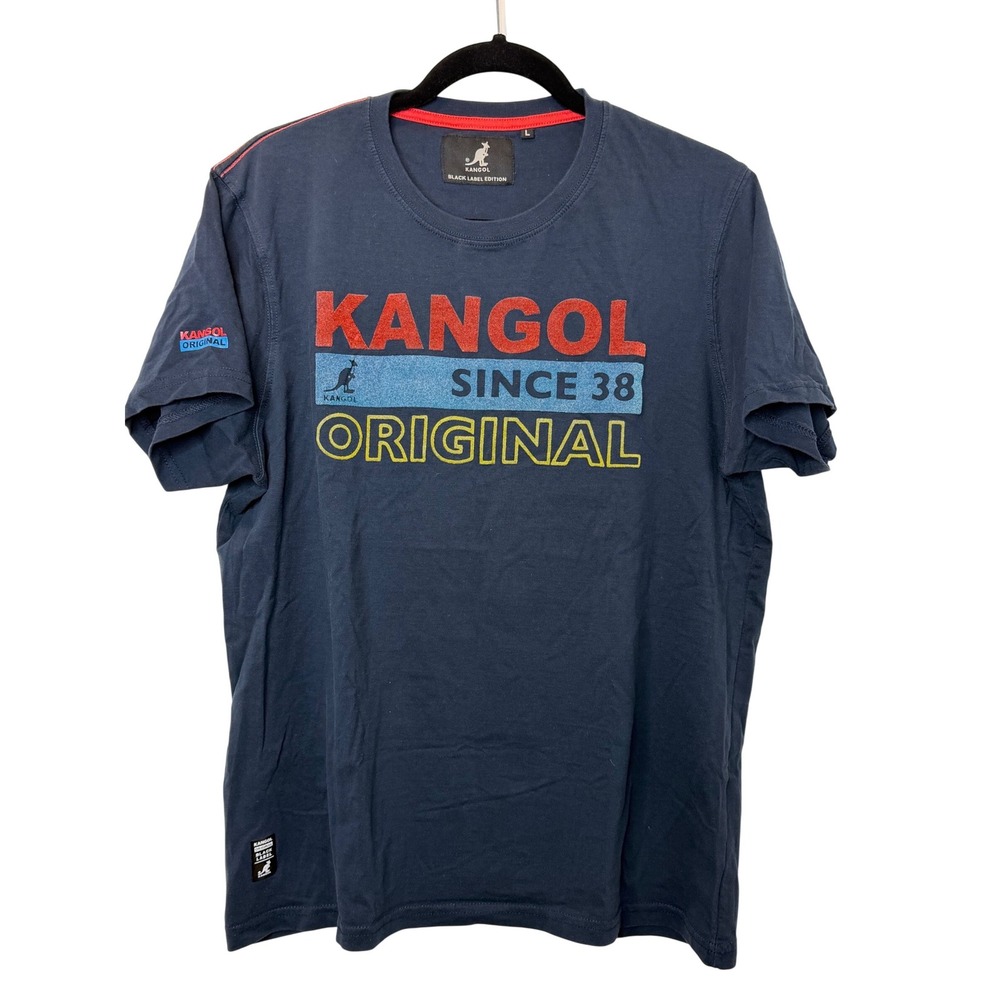 Kangol Black Label Edition Mens Navy Blue Graphic T-Shirt LG K707794MH FLOCKED